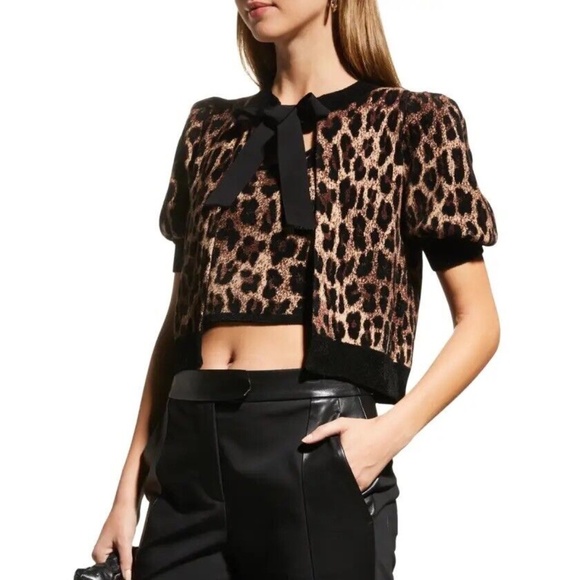 Alice + Olivia Leopard Print Cardigan - Black and Brown - Picture 2 of 13